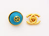 Authentic vintage Chanel earrings CC logo light blue stone round real