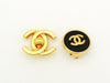 Authentic vintage Chanel earrings CC logo gold black round small real