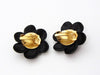 Authentic vintage Chanel earrings CC logo rhinestone black flower