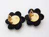 Authentic vintage Chanel earrings CC logo rhinestone black flower