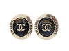 Authentic vintage Chanel earrings CC logo black stone silver round