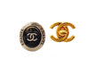 Authentic vintage Chanel earrings CC logo black stone silver round