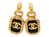 Authentic vintage Chanel earrings CC logo black plastic quad dangle