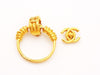 Authentic vintage Chanel earrings CC logo large hoop dangle gold color
