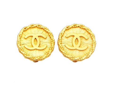 Authentic vintage Chanel earrings CC logo double C gold round real