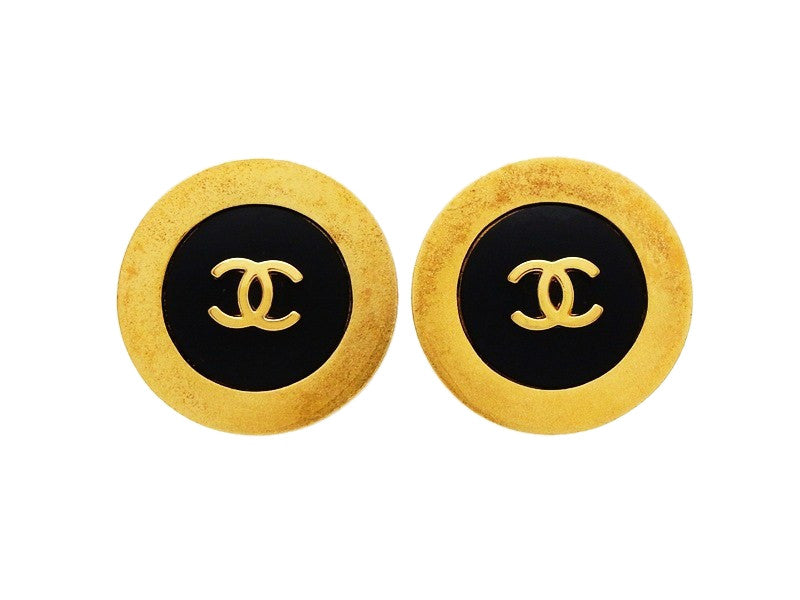 Chanel Vintage Black Stud Earrings with CC Logo