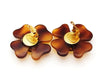Authentic vintage Chanel earrings CC logo brown clover tortoiseshell