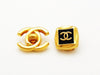 Authentic vintage Chanel earrings CC logo black gold square classic