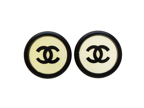Chanel earrings CC logo mirror black round Authentic
