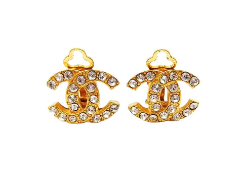 Chanel earrings CC logo rhinestone small Authentic