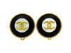 Chanel earrings CC logo round black wood Authentic