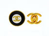 Chanel earrings CC logo round black wood Authentic