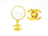 Chanel dangle earrings CC logo white stone Authentic