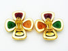 Chanel earrings red green glass stone clover Authentic