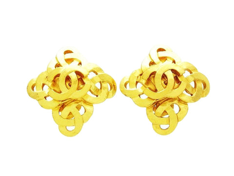 Chanel earrings CC logo gold rhombus Authentic Vintage Chanel