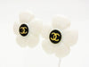 Chanel flower earrings CC logo white black Authentic Vintage Chanel