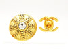 Chanel round earrings CC logo rhinestone Authentic