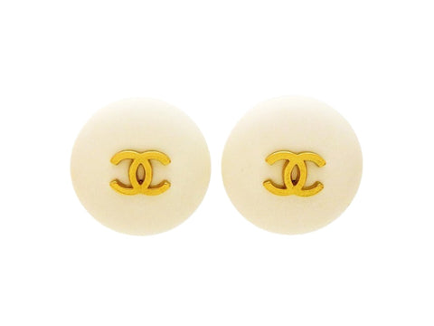 Chanel round earrings CC logo white Authentic