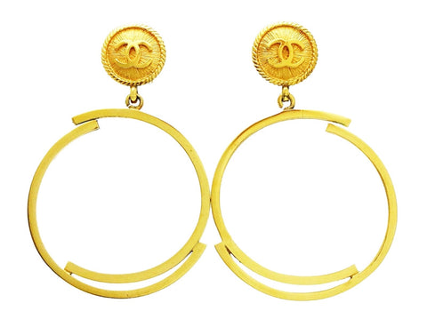 Chanel dangle earrings CC logo hoop Authentic