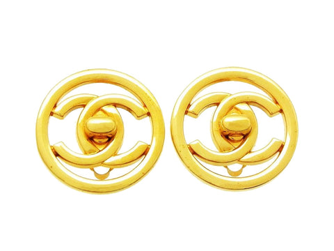 Chanel round earrings turnlock CC logo Authentic real