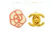 Chanel camellia earrings CC logo white pink Authentic