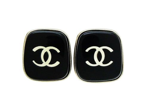 Chanel earrings CC logo mirror black plastic Authentic