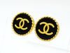 Chanel round earrings CC logo black button Authentic Vintage Chanel