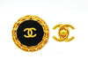 Chanel earrings CC logo black round Authentic Vintage Chanel large