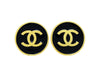 Chanel earring CC logo black round Authentic