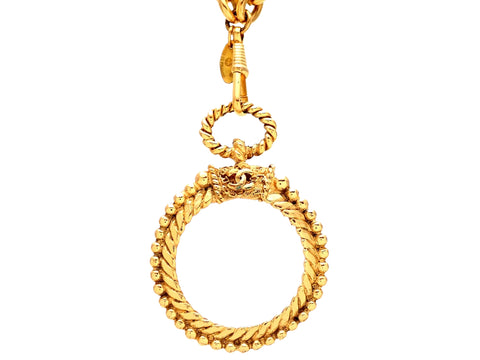 Authentic vintage Chanel necklace Decorative CC logo round Loupe