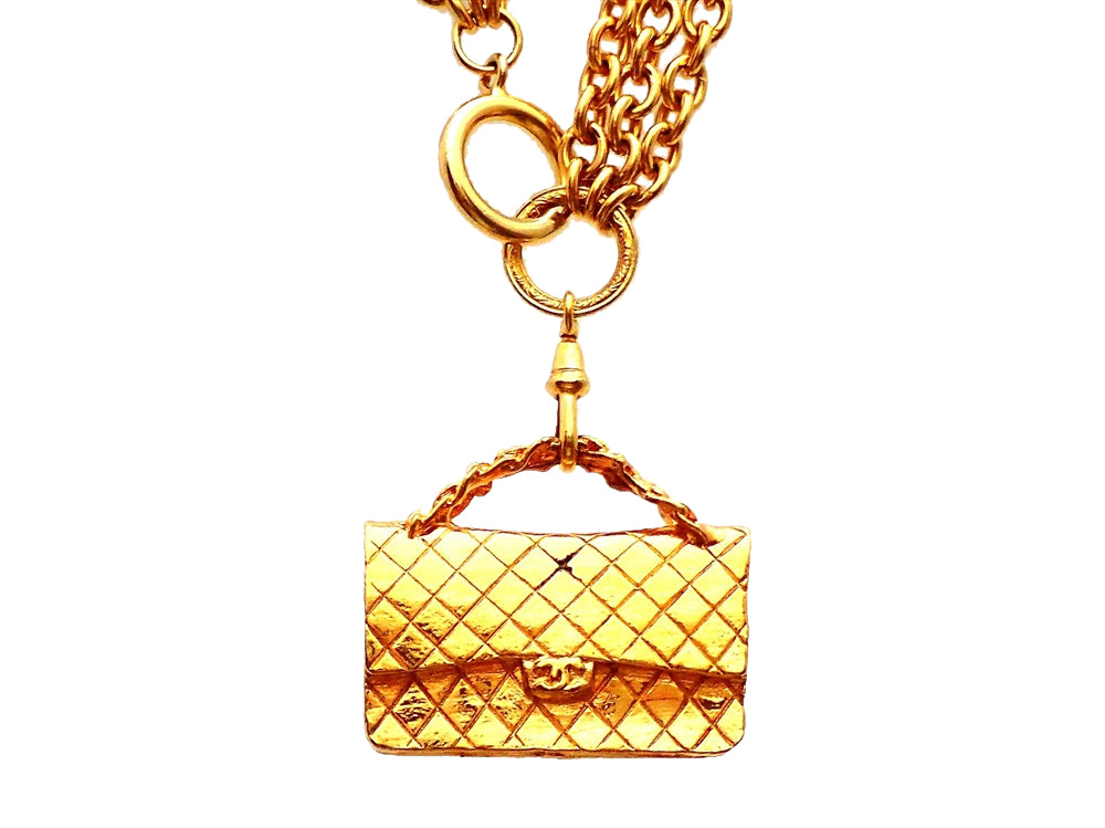 Chanel 2021 Flap Bag Necklace - Black, Gold-Tone Metal Pendant