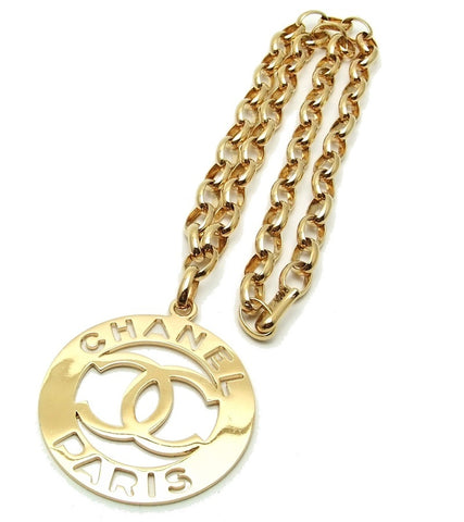 Authentic vintage Chanel necklace choker chain CC logo hoop pendant