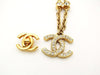 Authentic vintage Chanel necklace chain gold rhinestone CC pendant