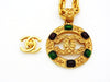 Authentic vintage Chanel necklace chain CC red green stone pendant