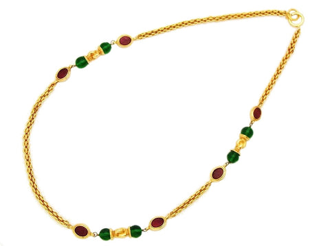 Authentic vintage Chanel necklace chain red green glass stones jewelry