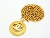Authentic vintage Chanel necklace CC logo round pendant gold chain