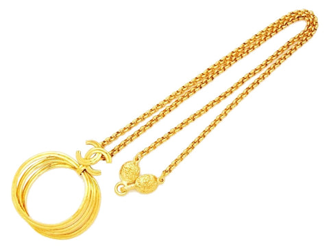 Chanel Necklace CC logo triple hoops pendant Authentic