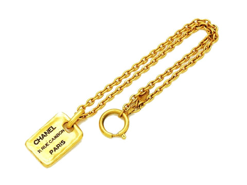 Vintage Chanel chain Necklace logo plate pendant Authentic