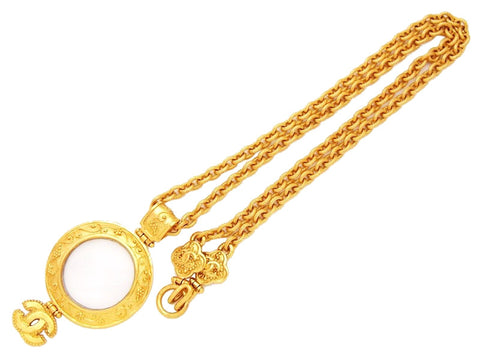 Vintage Chanel loupe Necklace CC logo dangling pendant Authentic