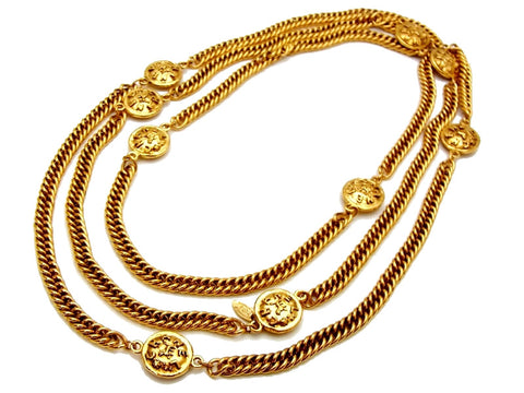 Vintage Chanel long necklace logo horse medal