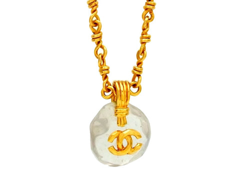 Vintage Chanel necklace CC logo clear plastic stone
