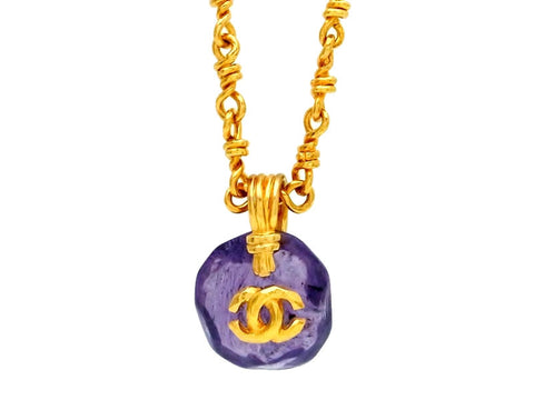 Vintage Chanel necklace CC logo purple plastic stone