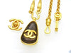 Vintage Chanel necklace CC logo brown drop