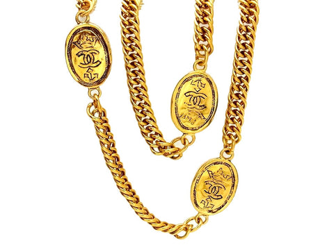 Vintage Chanel necklace CC logo crown medals