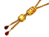 Vintage Chanel necklace CC logo red stone lariat