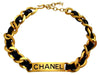 Vintage Chanel necklace choker chain black leather