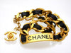 Vintage Chanel necklace choker chain black leather