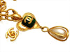 Vintage Chanel necklace CC logo green stone pearl