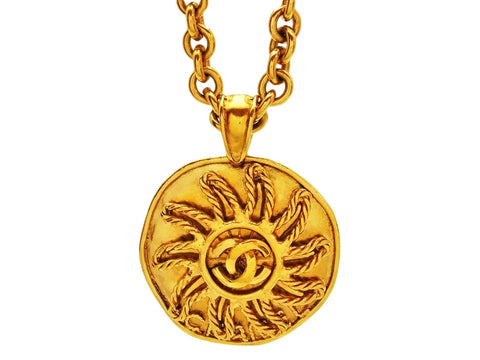 Vintage Chanel necklace CC logo sun round