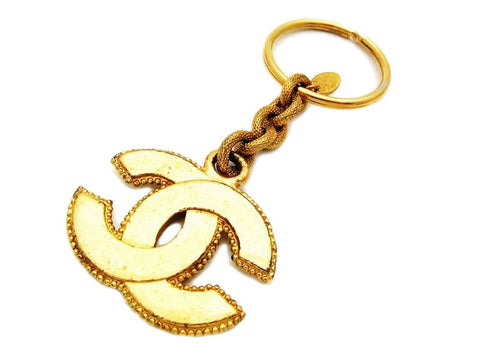 Authentic vintage Chanel keychain key ring gold CC double C logo chain
